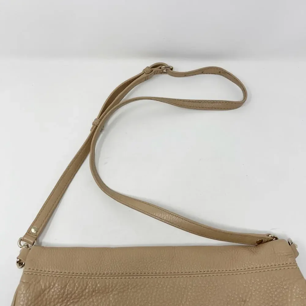Kate Spade Taupe Cobble Hill Crossbody Leather Bag Flap Top Zip Pocket Pebbled